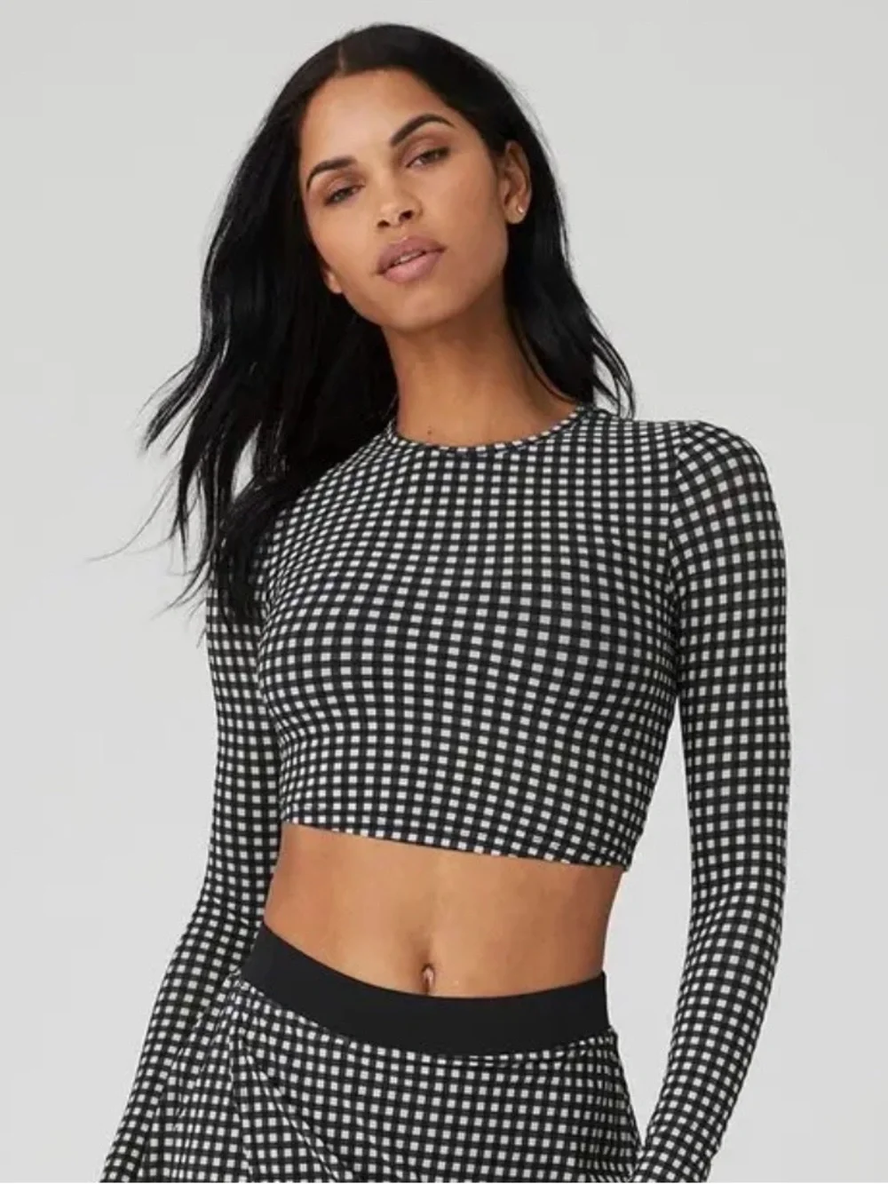 ALO Yoga Meah Gingham Long-Sleeve Crop Top